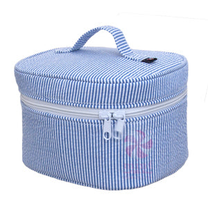 Blue Seersucker Train Case