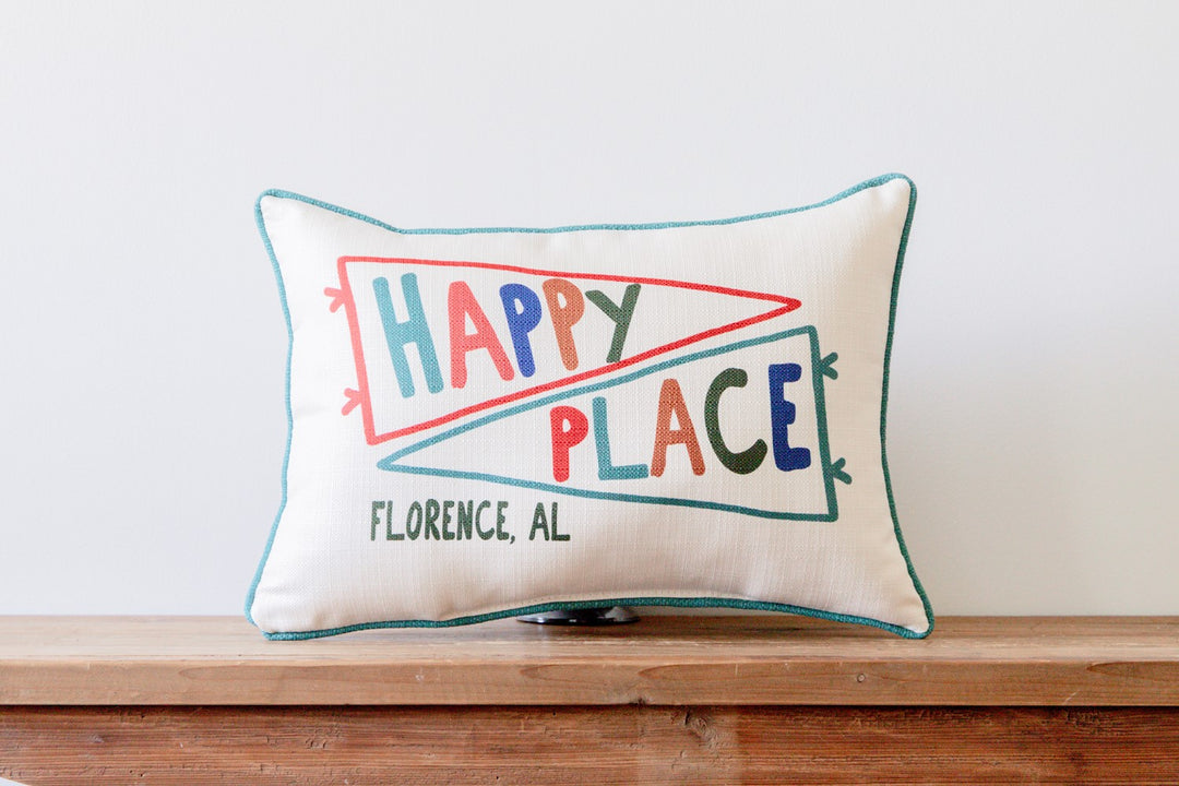 Pennant Happy Place Hometown Personalized Pillow