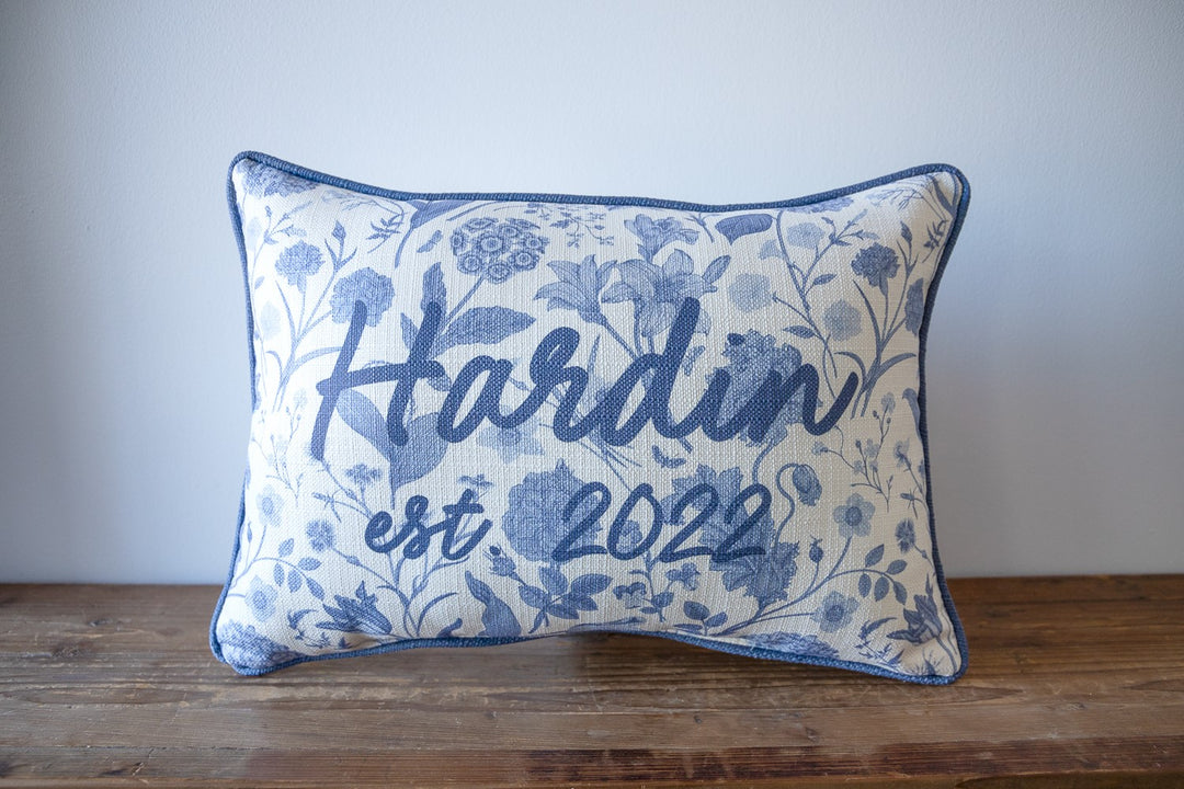Laurel Toile Family Name Personalized Pillow