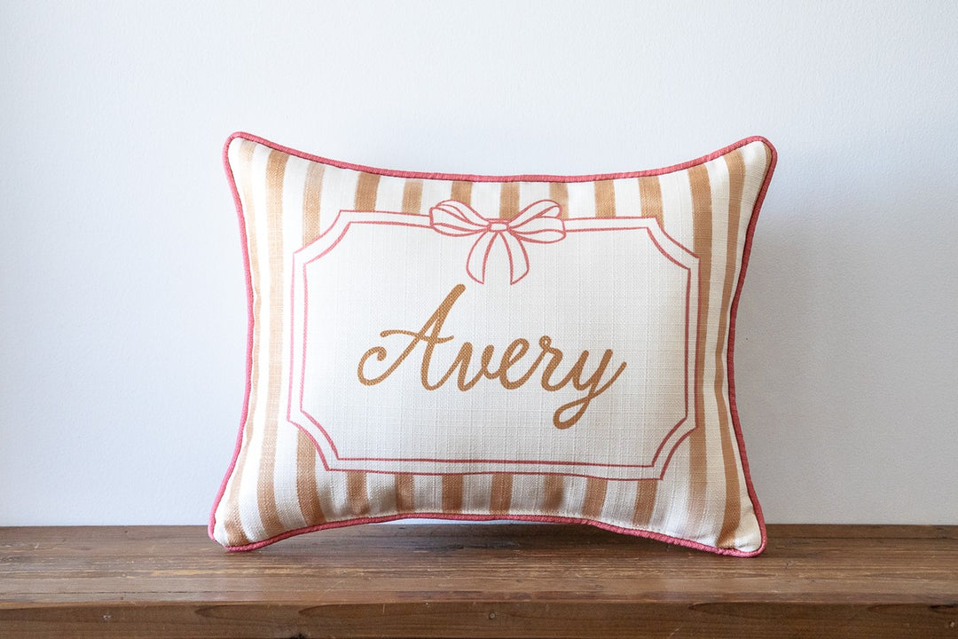 French Stripe Bow Personalized Pillow
