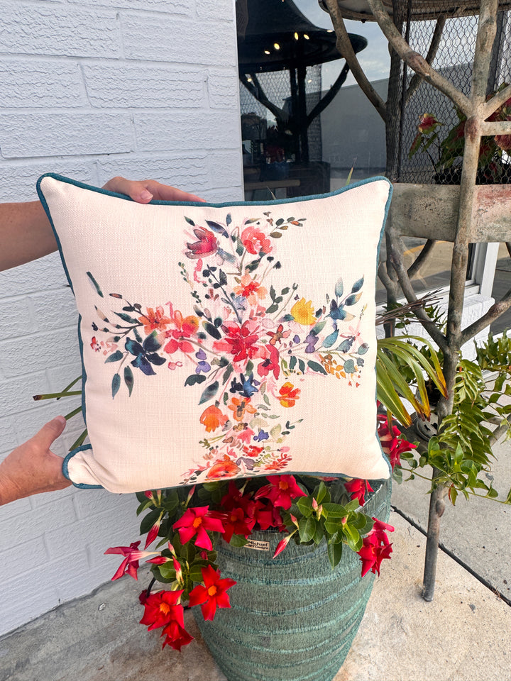 Floral Cross Indoor/Outdoor Pillow